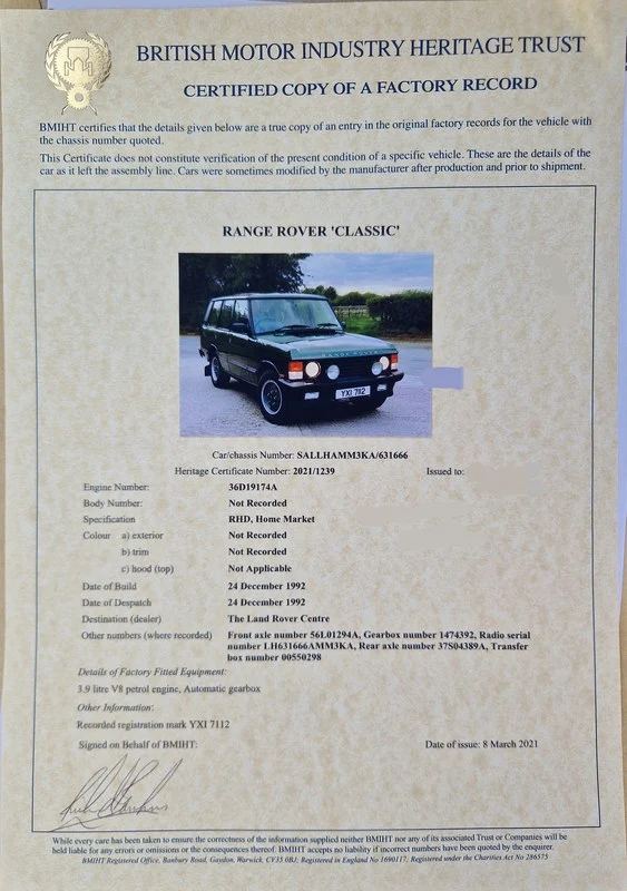 1993 Land Rover Range Rover Vogue SE, history file 1
